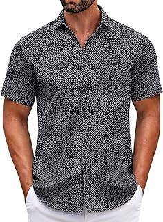 Mens Short Sleeve Casual Button Down Shirts Summer Untucked Dress Shirts with Pocket