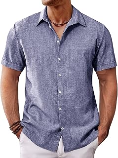 Mens Button Down Shirt Short Sleeve Casual Summer Beach Wedding Tops