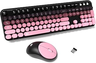 Wireless Keyboards and Mouse Combos, Colorful Cute Typewriter Full-Size Retro Creamy Keyboard, 2.4GHz Sleep Mode Office Quiet Wireless Keyboard and Mouse Set for Desktop Laptop PC Computer-BlackBerry